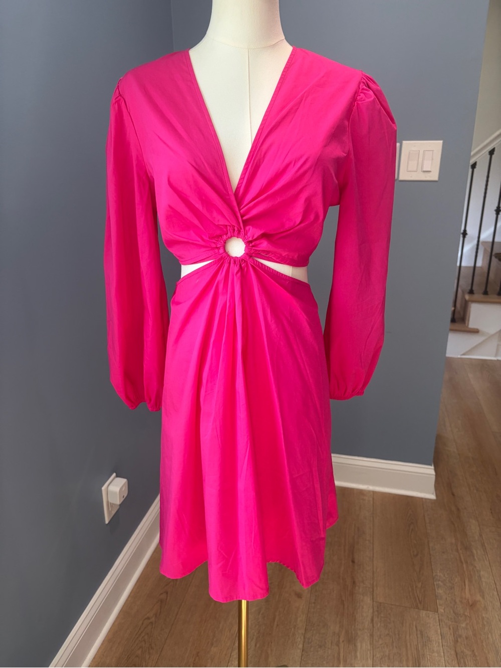 House of Harlow 1960 Hot Pink Cutout O-Ring Mini Dress Long Sleeve Small